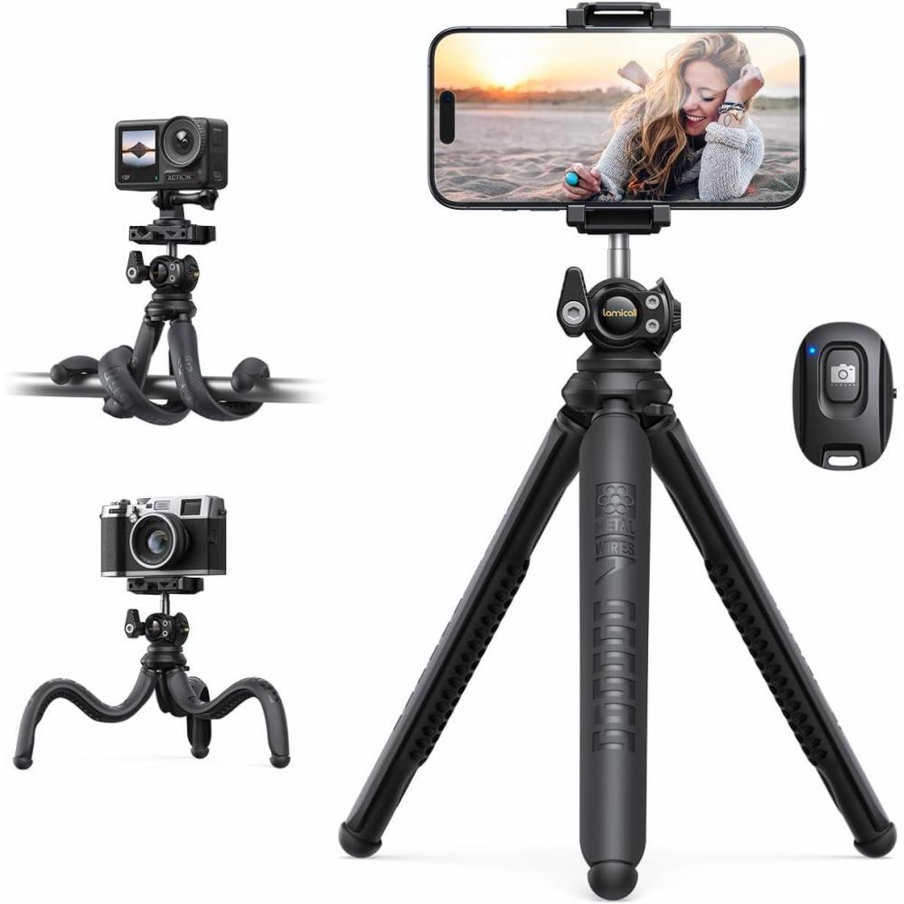 imageLamicall Tripod for Camera  3 in 1 Flexible Tripod for iPhone with Wireless Remote  iPhone Tripod Stand for Video Recording Vlogging Compatible with iPhone Samsung Go Pro Small Digital CameraBlack