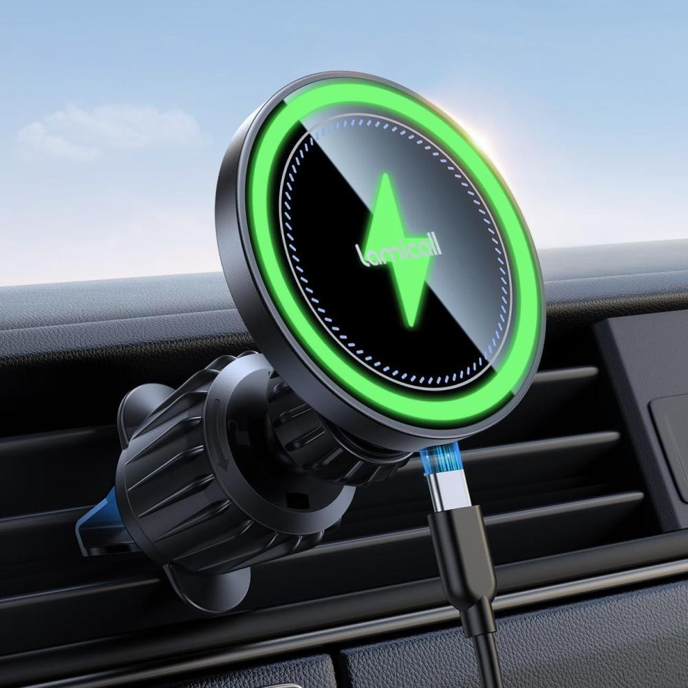 imageLamicall for MagSafe Car Mount Charger  2025 Ultra Magnet 15W Wireless Car Phone Holder Charger  HandsFree Magnetic Phone Holders for Your Car Vent for iPhone 16 15 14 13 Pro Max Mag Safe CaseBlack