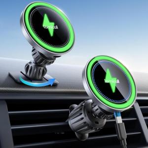 imageLamicall 15W for Magsafe Car Mount Charger  3in1 Upgraded Intelligent Chip 360 Wireless Car Phone Holder Charger Vent Dashboard Magnetic Phone Holders for Your Car for iPhone 16 15 Pro MaxNEW Upgraded  Silver