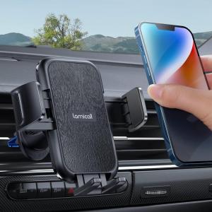 imageLamicall 2025 Wider Clamp ampamp Metal Hook Car Phone Holder Vent Thick Cases Friendly Phone Holders for Your Car Mount Automobile Hands Free Cradle Air Vent for iPhone 16 15 14 13 Pro Max SmartphoneNEW Upgraded  Wood grain