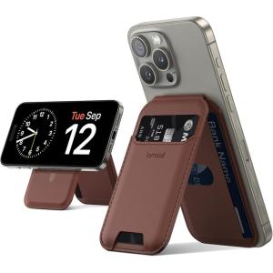 imageLamicall 23oz Light for Magsafe Wallet Stand  Slim Tight Phone 3 Cards Holder Adjustable Apple iPhone Wallet Stand 25lbs Magnetic for iPhone 16151413 Series Brown Red