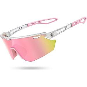 imageLamicall 24g Polarized Sports Sunglasses for Men Women  UV400 Protection Sun Glasses for Running Cycling Baseball FishingTransparent Framepink Lens