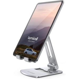 imageLamicall Adjustable Tablet Stand Holder  Foldable Tablet Dock 360 Degree Rotating Desktop Tablet Mount Compatible with iPad Pro 11  129 Mini Air Tabs Kindle and 47quot  13quot Tablet  BlackSilver
