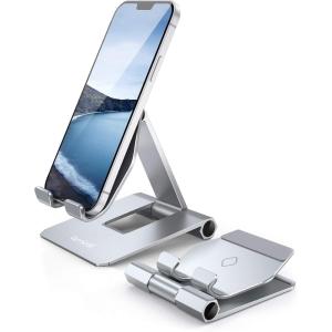 imageLamicall Aluminum Metal Adjustable Cell Phone Stand Desk  Heavy Duty Metal Foldable Desktop Phone Holder Cradle Dock for iPhone 16 15 14 Plus Pro Pro Max 13 12 X XS411 Phone SliverSliver