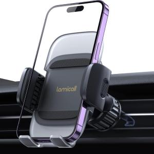 imageLamicall Car Phone Holder Vent  Upgraded Spring Loaded Hook Big Phone Friendly Air Vent Cell Phone Holders for Your Car Mount Automobile Hands Free Cradle for iPhone 16 15 14 13 Pro Max Smartphone