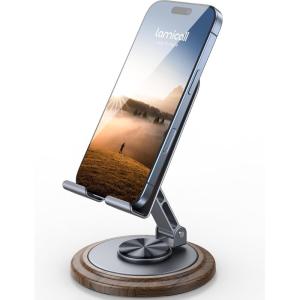 imageLamicall Cell Phone Stand for Desk  360 Rotation Sturdy Adjustable Desktop Phone Holder Foldable Mobile Stand Office Desk Accessories for iPhone 16 15 14 Pro Max Galaxy S25 S24 All PhonesGrey
