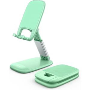 imageLamicall Cell Phone Stand for Desk  Height Adjustable Foldable Mobile Phone Holder Portable Stand for iPhone 16 15 14 13 12 11 Pro Max Plus Galaxy S25 S24 All Cellphones Office AccessoriesLight Green