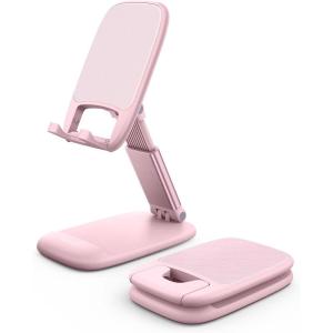 imageLamicall Cell Phone Stand for Desk  Height Adjustable Foldable Mobile Phone Holder Portable Stand for iPhone 16 15 14 13 12 11 Pro Max Plus Galaxy S25 S24 All Cellphones Office AccessoriesPink