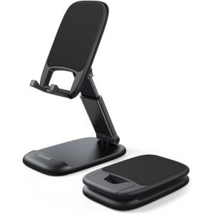 imageLamicall Cell Phone Stand for Desk  Height Adjustable Foldable Mobile Phone Holder Portable Stand for iPhone 16 15 14 13 12 11 Pro Max Plus Galaxy S25 S24 All Cellphones Office Accessories1Black
