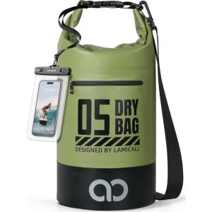 imageLamicall Dry Bag Waterproof Backpack  Zippered Pocket 5L10L20L30L40L Roll Top Waterproof Bag with Water Proof Phone Pouch Floatable Drybag for Swimming Boating Kayaking Camping BeachOlive Green