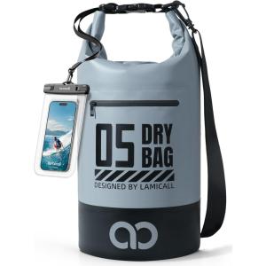 imageLamicall Dry Bag Waterproof Backpack  Zippered Pocket 5L10L20L30L40L Roll Top Waterproof Bag with Water Proof Phone Pouch Floatable Drybag for Swimming Boating Kayaking Camping BeachBlueish Gray