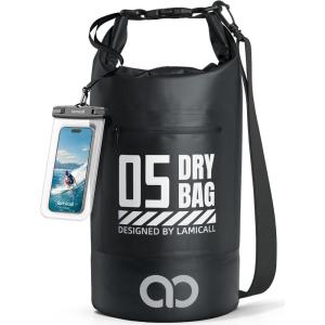 imageLamicall Dry Bag Waterproof Backpack  Zippered Pocket 5L10L20L30L40L Roll Top Waterproof Bag with Water Proof Phone Pouch Floatable Drybag for Swimming Boating Kayaking Camping BeachBlack