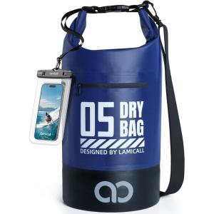 imageLamicall Dry Bag Waterproof Backpack  Zippered Pocket 5L10L20L30L40L Roll Top Waterproof Bag with Water Proof Phone Pouch Floatable Drybag for Swimming Boating Kayaking Camping BeachNavy Blue