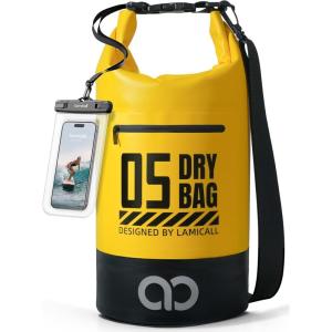 imageLamicall Dry Bag Waterproof Backpack  Zippered Pocket 5L10L20L30L40L Roll Top Waterproof Bag with Water Proof Phone Pouch Floatable Drybag for Swimming Boating Kayaking Camping BeachLemon Yellow