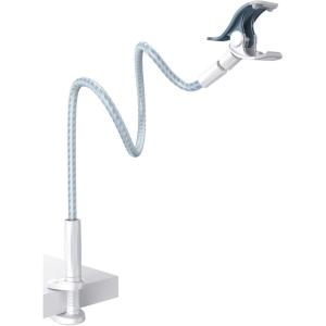 imageLamicall Gooseneck Phone Holder Bed  Nylon Braided Flexible Arm 38inch Overall Length 360 Adjustable Clamp Clip Overhead Cell Phone Mount Stand for Bed Desk 47 Cellphoneblue white