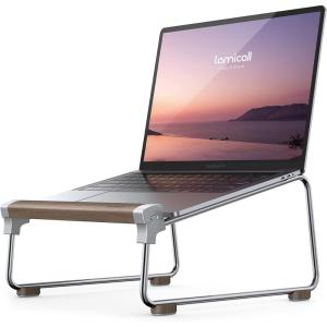 imageLamicall Laptop Stand Desk Walnut Wood Laptop Riser Portable Removable Aluminum Ventilated Ergonomic Computer Notebook Stand Holder Elevator for MacBook Air Pro Dell XPS HP 1016  SilverSliver