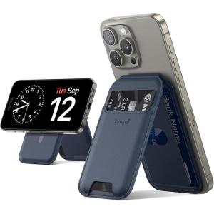 imageLamicall Lightweight for Magsafe Wallet Stand  Slim Magnetic Phone Card Holder Adjustable Leather Phone Wallet Stand Magnetic for iPhone 1615141312 Series Not for Mini Mag Safe AccessoriesDark Blue
