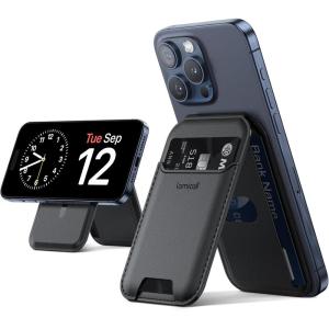 imageLamicall Lightweight for Magsafe Wallet Stand  Slim Magnetic Phone Card Holder Adjustable Leather Phone Wallet Stand Magnetic for iPhone 1615141312 Series Not for Mini Mag Safe AccessoriesClassic Black