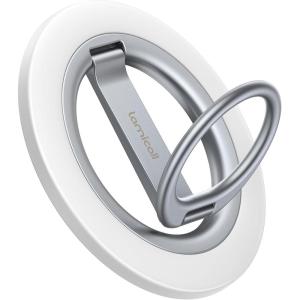 imageLamicall Magnetic Phone Ring Grip Stand  2025 Stable DualHinge Ring Kickstand Finger Holder Super Magnet 360 Rotation Ring Grip for MagSafe Accessories for iPhone 16 15 14 Pro Max White