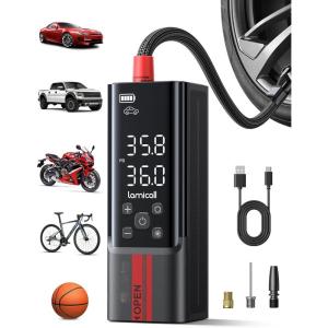 imageLamicall Portable Car Tire Inflator  Air Compressor 150 PSI 4X Faster Cordless Car Air Pump with Rechargeable Battery Digital Display Pressure Gauge LED Light for Cars Motorcycles Bike BallWithout 12 DC