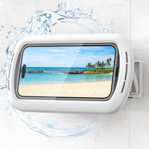 imageLamicall Shower Phone Holder with Speaker Holes IPX6 Waterproof Clear Sound ampamp 480 Rotation Shower Case Accessories Waterproof Bathroom Wall Mount for iPhone 16 Pro Max S25 Ultra 47quot Big PhonesSnow White