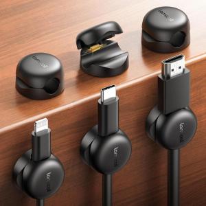 imageLamicall Spring Cord Organizer Office Desk Accessories  12Pack Compact Desk Cable Management Holder Clips Nightstand Phone Charging Cord Holder 8mm Slot Adhesive Wire Organizer WhiteBlack