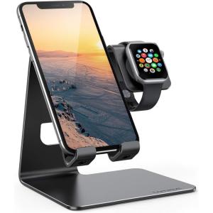 imageLamicall Stand for Apple Watch Phone Holder 2 in 1 Desktop Stand Holder Charging Station Dock Compatible with Apple Watch SE Series 8765432 Ultra Charging Cable Not Include