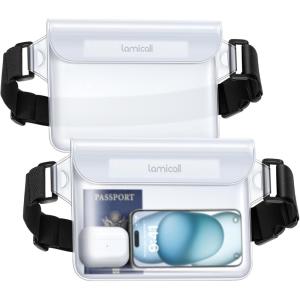 imageLamicall Waterproof Fanny Pack Pouch  2Pack 2025 Elastic Waist Strap IPX8 Dry Bags Water Proof Pouch for Swimming Beach Kayaking Cruise Ship Essentials 87 for iPhone 16 15 14 13 Pro MaxClear