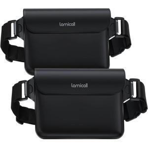 imageLamicall Waterproof Fanny Pack Pouch  2Pack 2025 Elastic Waist Strap IPX8 Dry Bags Water Proof Pouch for Swimming Beach Kayaking Cruise Ship Essentials 87 for iPhone 16 15 14 13 Pro MaxBlack