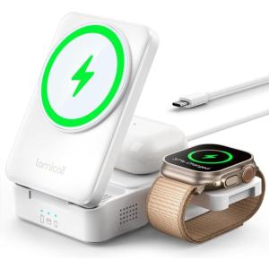 imageLamicall Wireless Charging Station for MagSafe  3 in 1 Wireless Foldable Charger Stand for Apple Multiple Devices for iPhone 16 15 14 13 12 Pro Max Apple Watch Ultra Series 10 9 SE Airpods 4 3 ProWhite