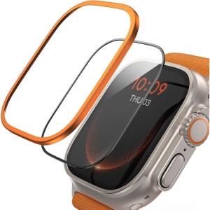 imageLamicall for Apple Watch Ultra Screen Protector  Titanium Bumper Frame Case Cover 2Pack Tempered Glass Film Sensitive Touch for iWatch Ultra 49mm Orange