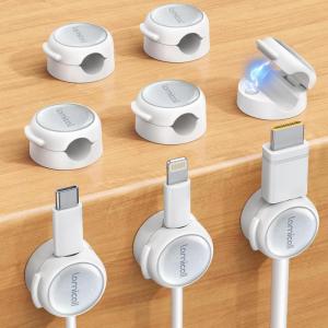 imageMagnetic Cable Clips Cord Organizer  Lamicall 8Pack CrystalClear ampamp Silver Shine Cable Management Holder for Phone Charging Cord Strong Adhesive for Nightstand Home Office Desk Decor Accessories Snow White