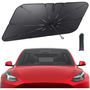 imageTesla Model 3Y Windshield Sunshade  2025 Upgrade Foldable Sunshade Umbrella 5Layer UV Block 10Rib Frame Fits Tesla Model 3Y 20172025 Interior Sun Protection Tesla Accessories