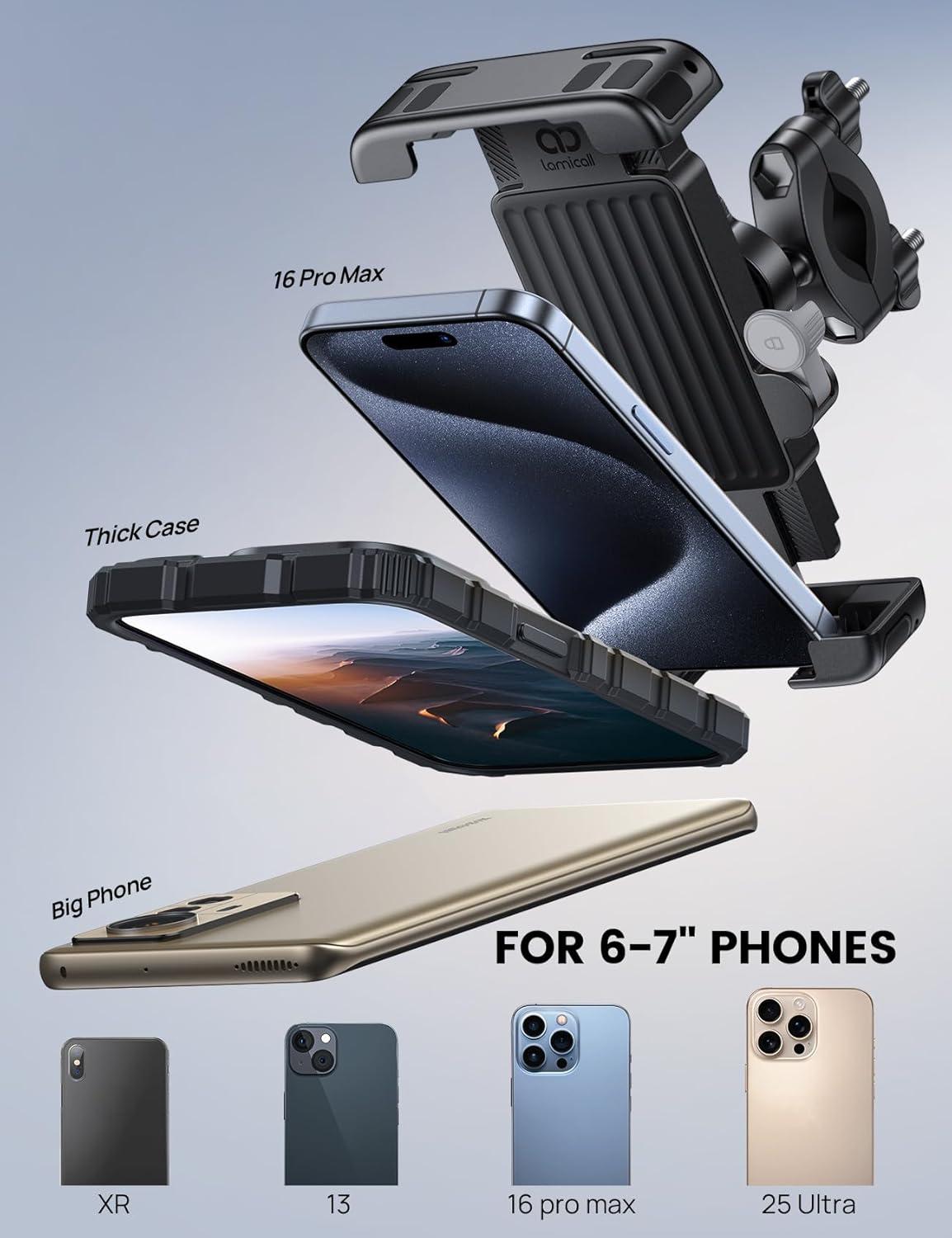 imageLamicall Bike Motorcycle Phone Mount  1s Quick Lock Bike Cell Phone Holder Clip Bicycle Scooter Handlebar Clamp for iPhone 17 16 15 Pro Max Galaxy S25 S24 Ultra More 67quot Phones GrayGray