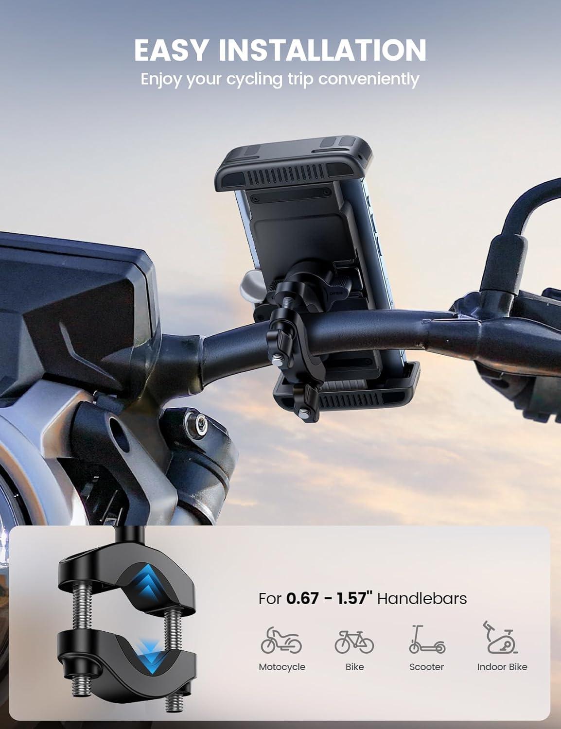 imageLamicall Bike Motorcycle Phone Mount  1s Quick Lock Bike Cell Phone Holder Clip Bicycle Scooter Handlebar Clamp for iPhone 17 16 15 Pro Max Galaxy S25 S24 Ultra More 67quot Phones GrayGray