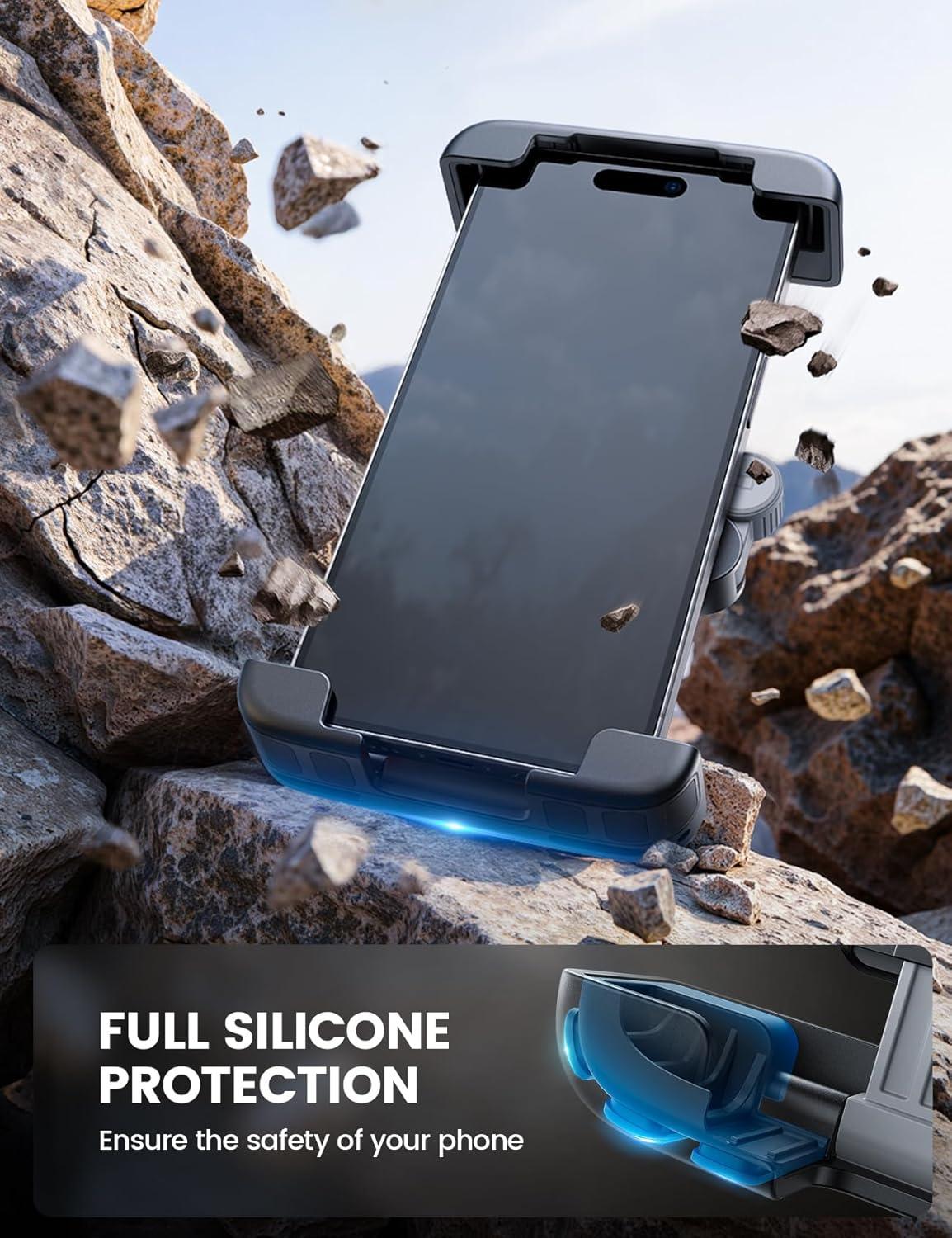 imageLamicall Bike Motorcycle Phone Mount  1s Quick Lock Bike Cell Phone Holder Clip Bicycle Scooter Handlebar Clamp for iPhone 17 16 15 Pro Max Galaxy S25 S24 Ultra More 67quot Phones GrayGray