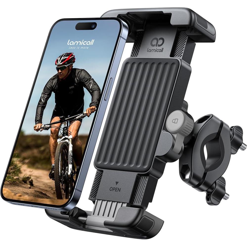 imageLamicall Bike Motorcycle Phone Mount  1s Quick Lock Bike Cell Phone Holder Clip Bicycle Scooter Handlebar Clamp for iPhone 17 16 15 Pro Max Galaxy S25 S24 Ultra More 67quot Phones GrayGray