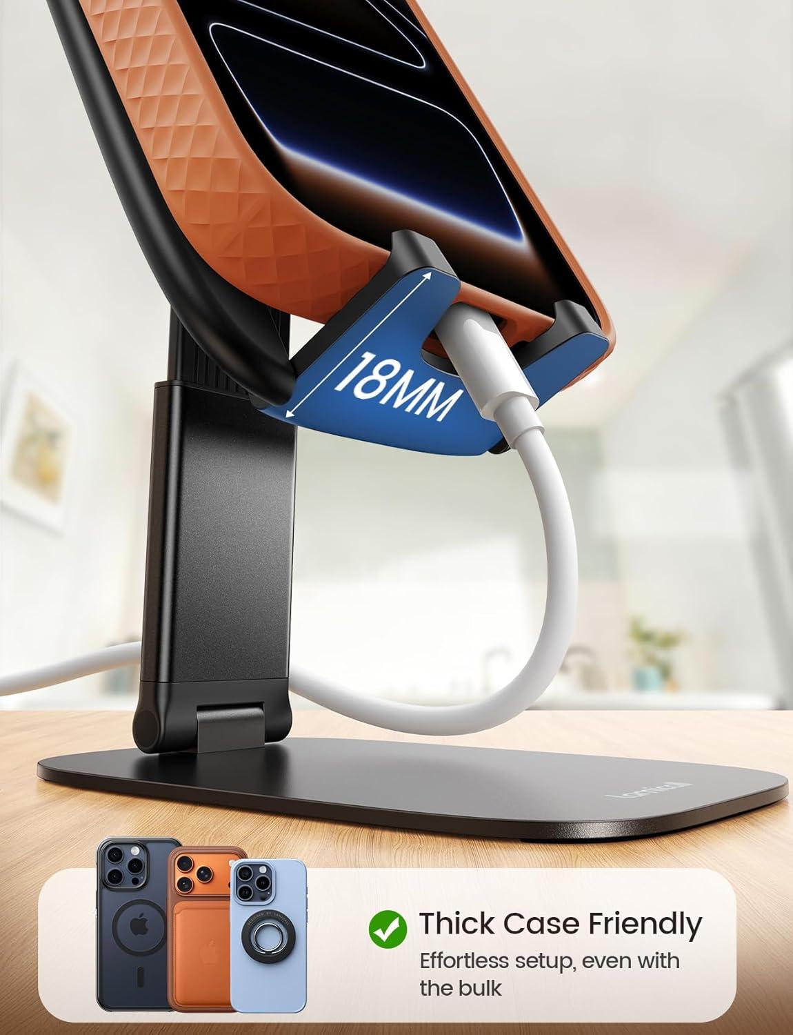 imageLamicall Ultra Thin Cell Phone Stand for Desk Height Adjustable Foldable Desktop Phone Holder Portable Mobile Stand Office Desk Accessories for iPhone 17 16 15 14 13 Pro Max Air Galaxy S25 S24