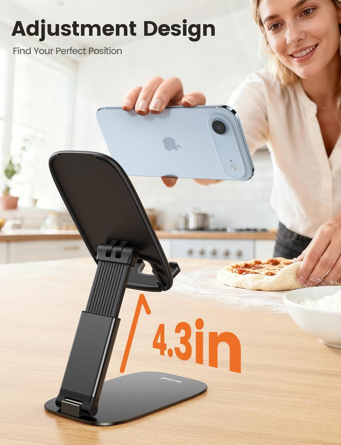 imageLamicall Ultra Thin Cell Phone Stand for Desk Height Adjustable Foldable Desktop Phone Holder Portable Mobile Stand Office Desk Accessories for iPhone 17 16 15 14 13 Pro Max Air Galaxy S25 S24