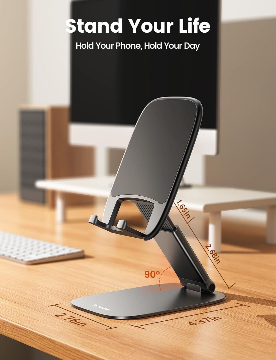 imageLamicall Ultra Thin Cell Phone Stand for Desk Height Adjustable Foldable Desktop Phone Holder Portable Mobile Stand Office Desk Accessories for iPhone 17 16 15 14 13 Pro Max Air Galaxy S25 S24