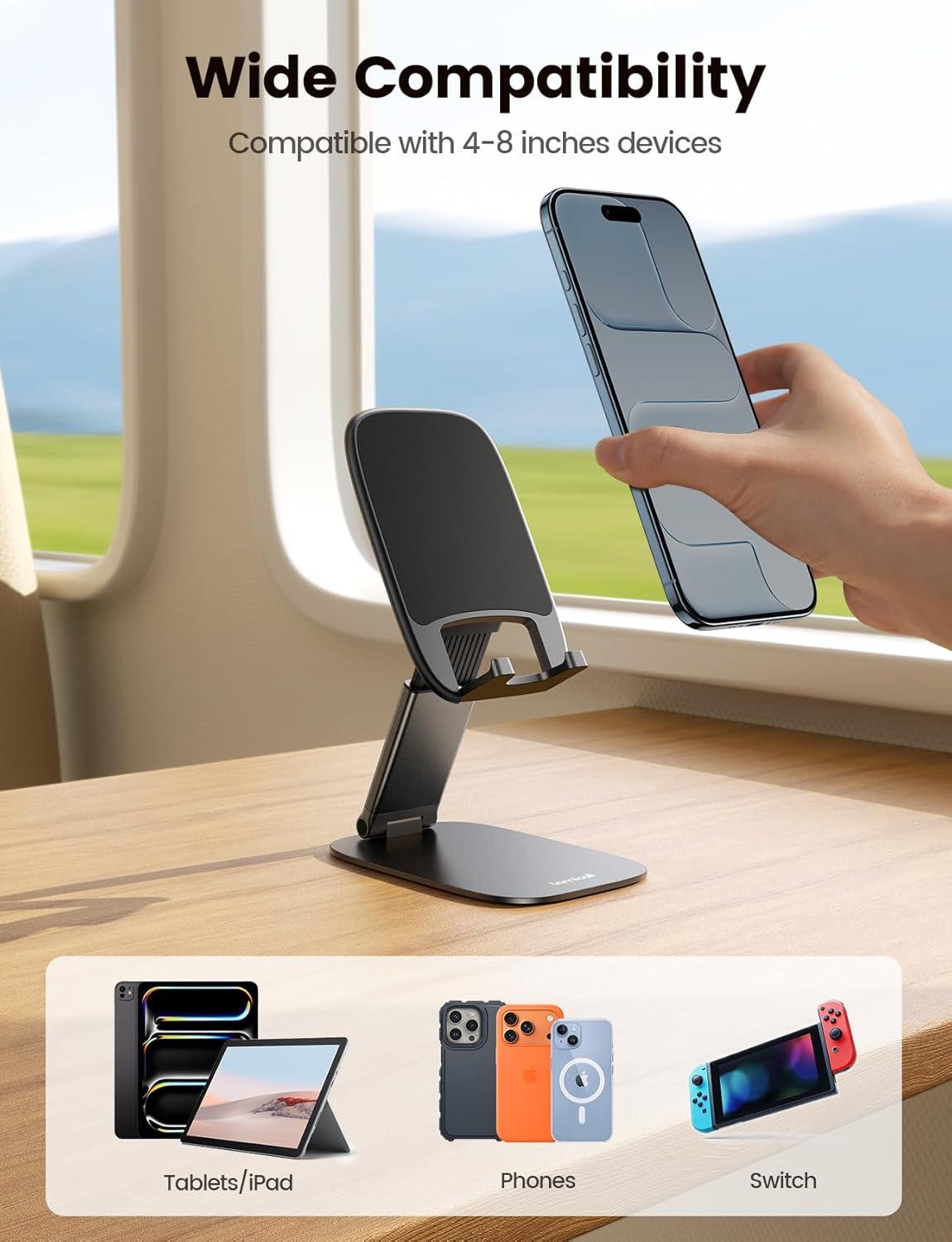 imageLamicall Ultra Thin Cell Phone Stand for Desk Height Adjustable Foldable Desktop Phone Holder Portable Mobile Stand Office Desk Accessories for iPhone 17 16 15 14 13 Pro Max Air Galaxy S25 S24