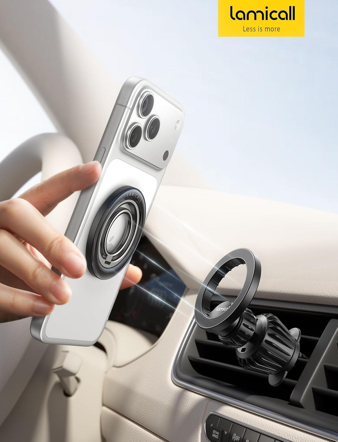 imageLamicall for MagSafe Magnetic Phone Ring Grip  360 Rotating Ring Holder with Smooth Damping Crystal Clear Finger Grip Kickstand Strong Mag Safe Accessories for iPhone 17 Pro Max Air All Phones