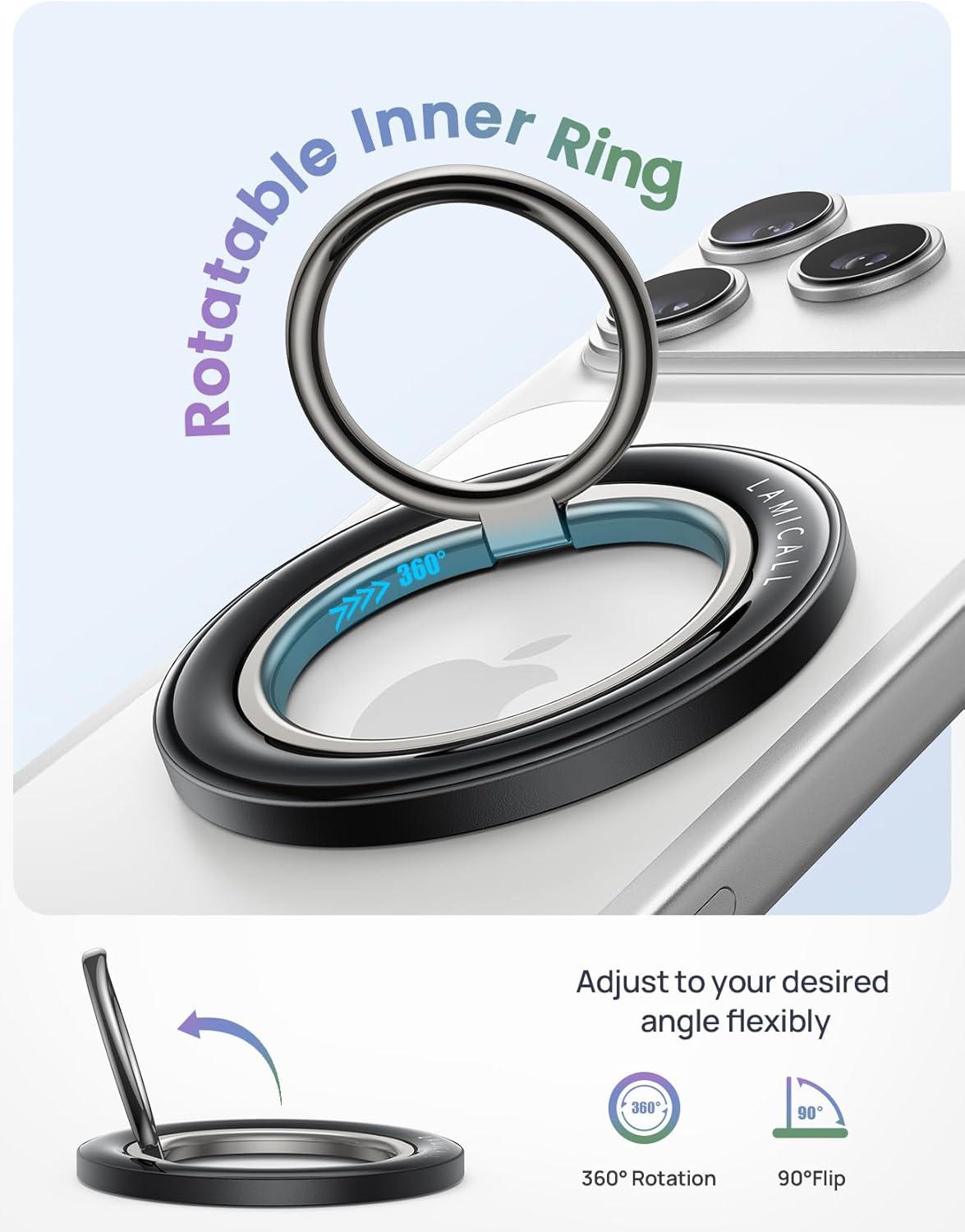 imageLamicall for MagSafe Magnetic Phone Ring Grip  360 Rotating Ring Holder with Smooth Damping Crystal Clear Finger Grip Kickstand Strong Mag Safe Accessories for iPhone 17 Pro Max Air All Phones
