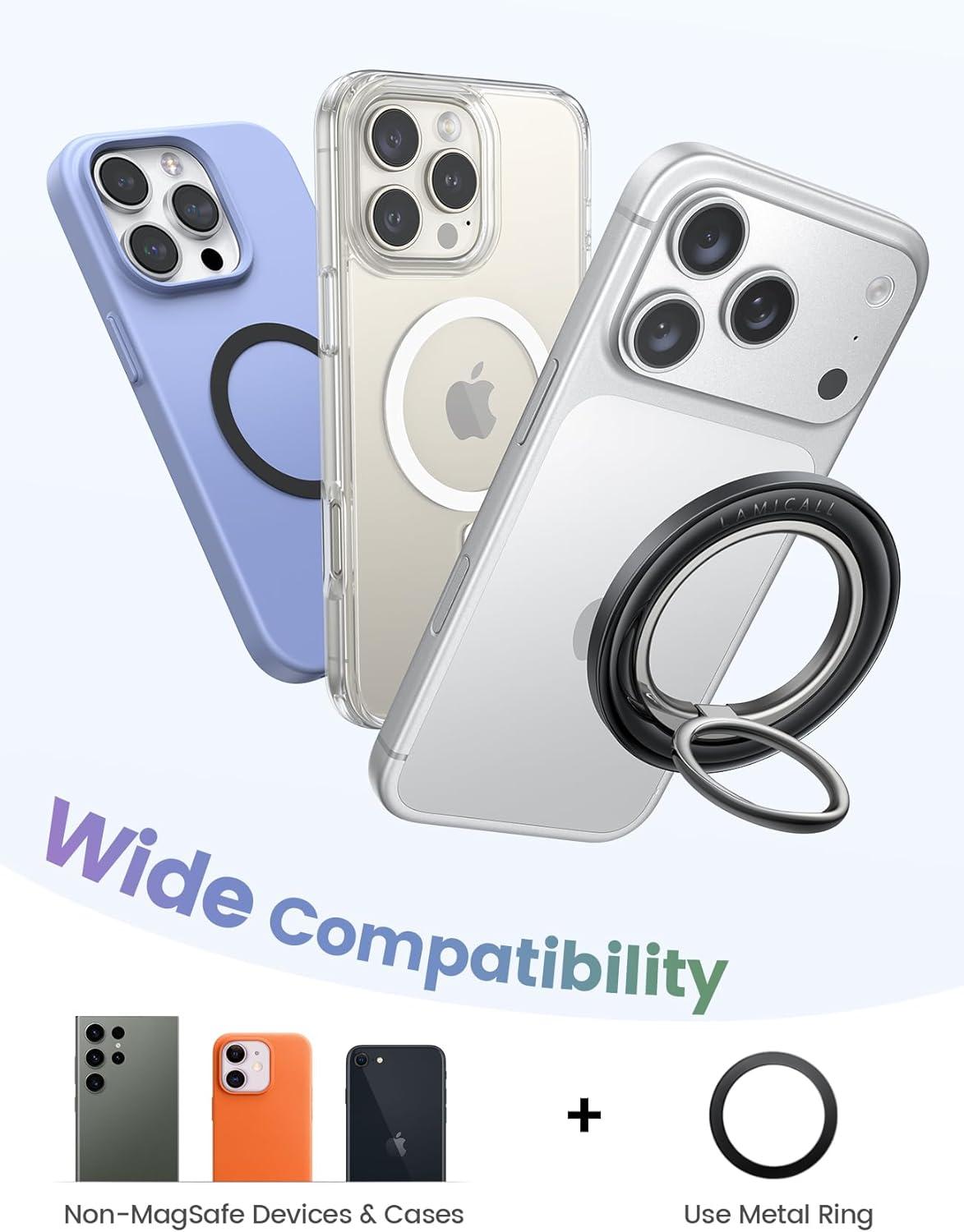 imageLamicall for MagSafe Magnetic Phone Ring Grip  360 Rotating Ring Holder with Smooth Damping Crystal Clear Finger Grip Kickstand Strong Mag Safe Accessories for iPhone 17 Pro Max Air All Phones