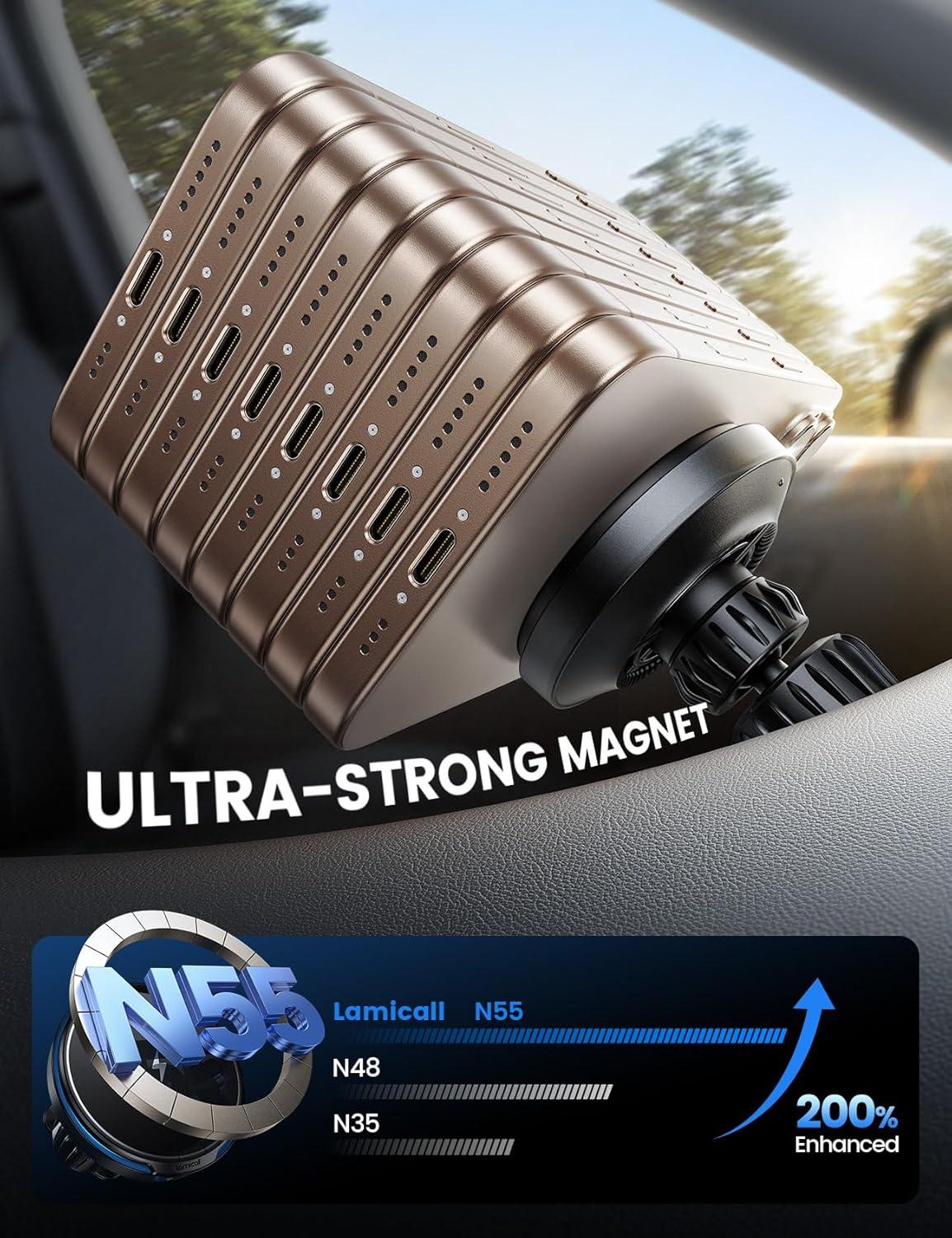 imageLamicall 15W for Magsafe Car Mount Charger  AutoOff LED Wireless Car Phone Holder Vent Dashboard HandsFree Magnetic Phone Holder for Car Charging for iPhone 17 Air Pro Max Plus 16 15 14 13 12Black