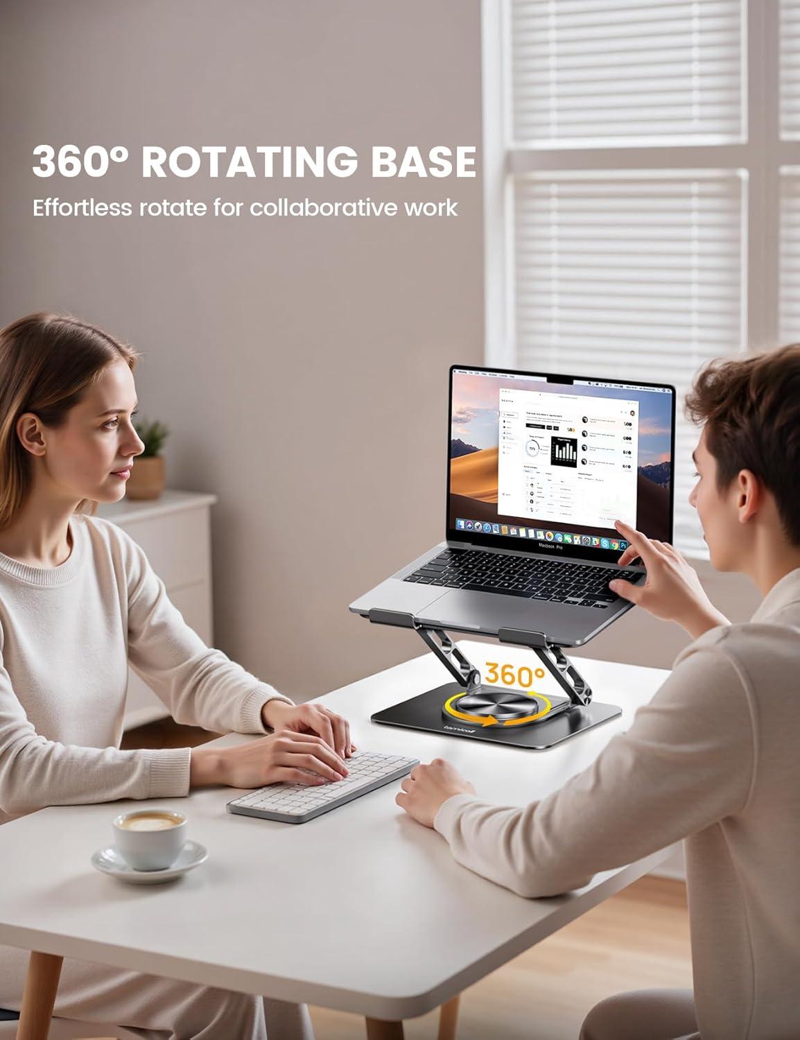 imageLamicall Adjustable Laptop Stand for Desk  360 Rotating Base Ergonomic Computer Stand Aluminum Laptop Riser Foldable Protable for Office Home fits MacBook Air Pro Dell HP 10173  BlackBlack