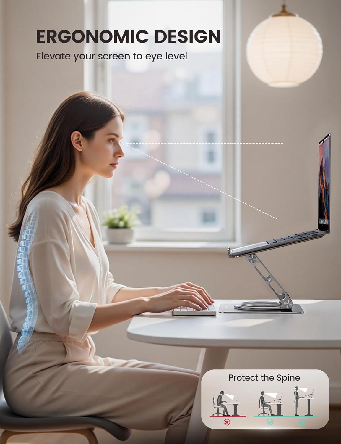 imageLamicall Adjustable Laptop Stand for Desk  360 Rotating Base Ergonomic Computer Stand Aluminum Laptop Riser Foldable Protable for Office Home fits MacBook Air Pro Dell HP 10173  BlackNEW Upgraded  Silver