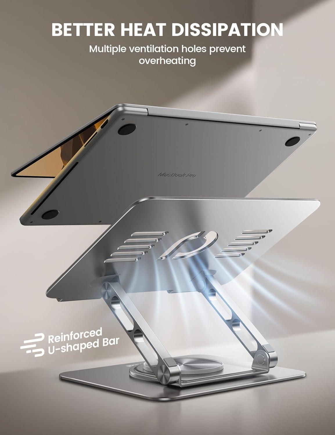 imageLamicall Adjustable Laptop Stand for Desk  360 Rotating Base Ergonomic Computer Stand Aluminum Laptop Riser Foldable Protable for Office Home fits MacBook Air Pro Dell HP 10173  BlackNEW Upgraded  Silver
