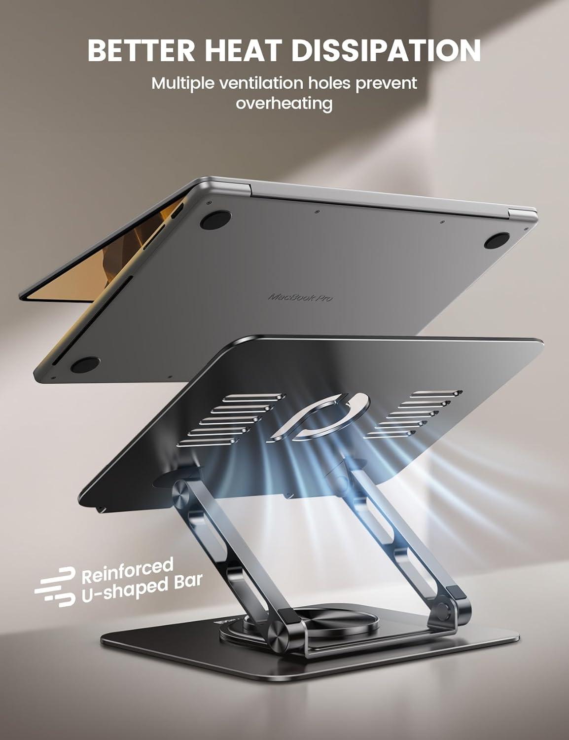 imageLamicall Adjustable Laptop Stand for Desk  360 Rotating Base Ergonomic Computer Stand Aluminum Laptop Riser Foldable Protable for Office Home fits MacBook Air Pro Dell HP 10173  BlackBlack