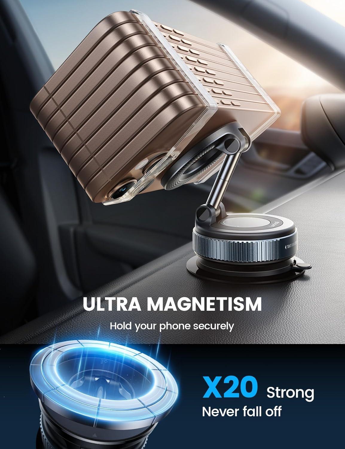 imageLamicall Car Phone Holder Mount  70 LBS Strongest Suction for Magsafe Car Mount 360 Adjustable Suction Cup Phone Mount Dashboard Windshield Vacuum Magnetic Phone Holder fit iPhone 17 16 Pro MaxBlack